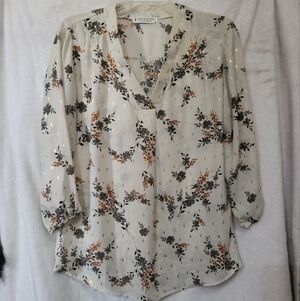 Jon & Anna Floral Blouse 3/4 Sleeves Contemporary Size M Gold Accents